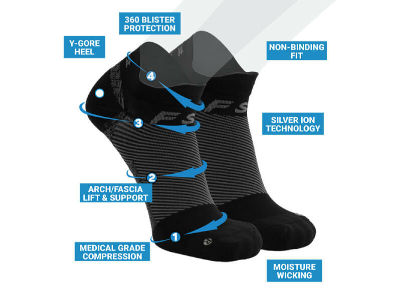 FS4 plantar fasciitis sokken zwart - 1/4 crew