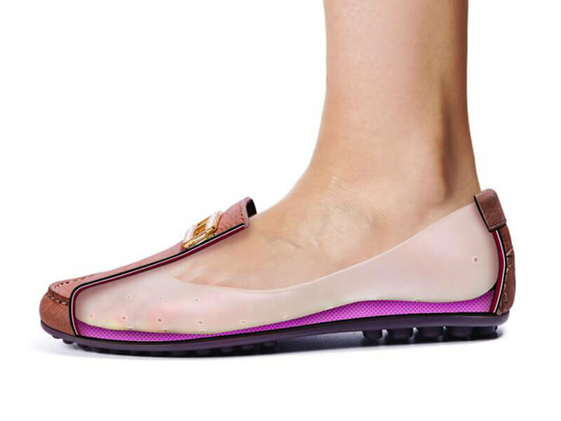 Gelsok om de linkervoet inkijk in de schoen